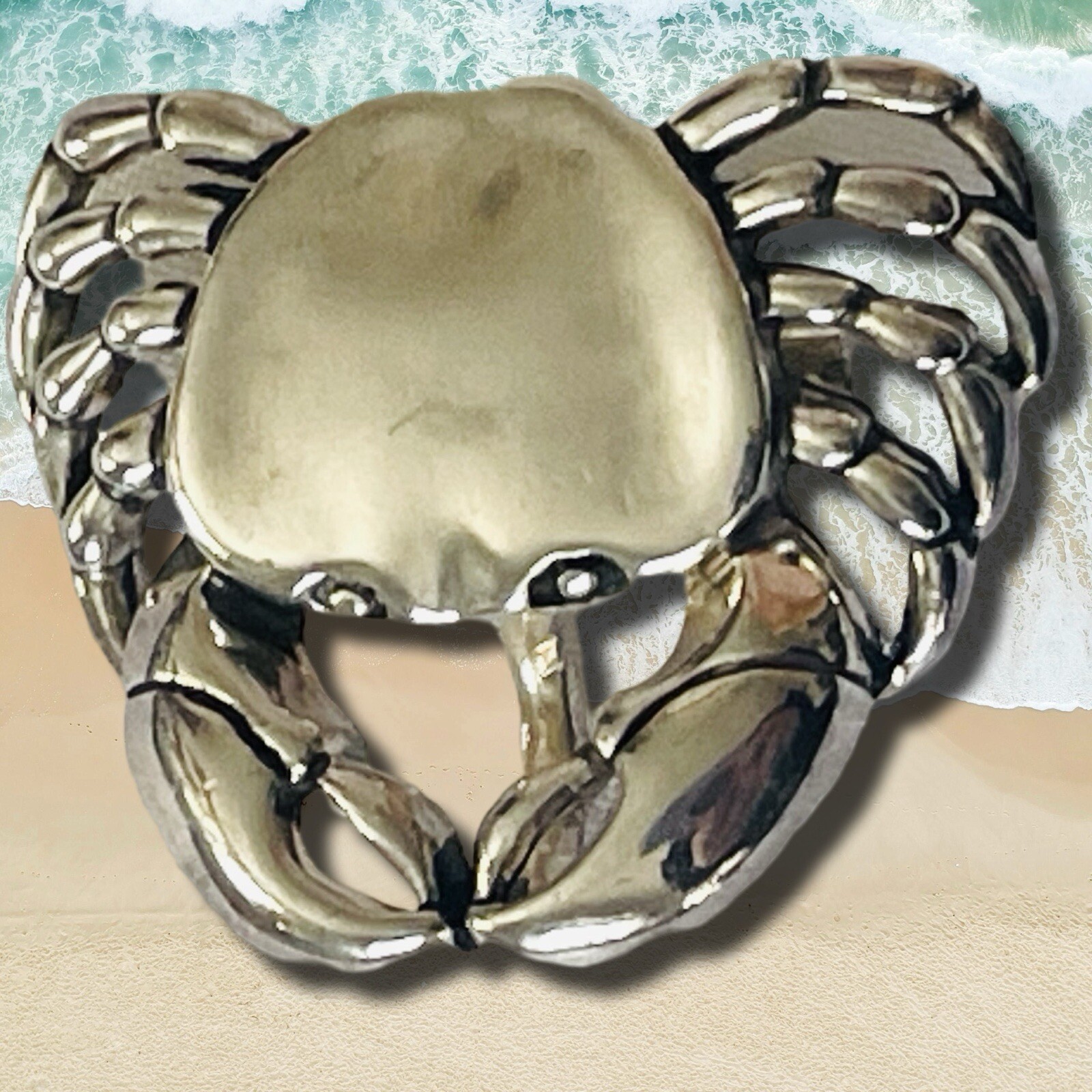 VTG Marie Jennifer MJ Silvertone Crab Brooch Pendant 1.25 x 1.25 inches *signed*