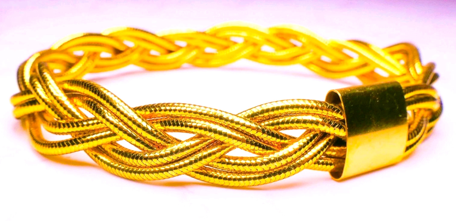 14K Italy Double Strand Braided Bracelet 8″ 6.75g Golden Clef International