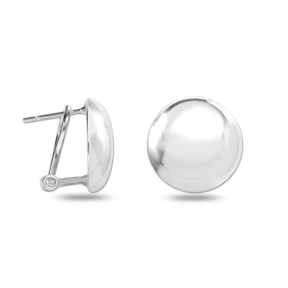 LeCalla Sterling Silver Round Dome Button Stud Large Women & Teen Earrings 15MM