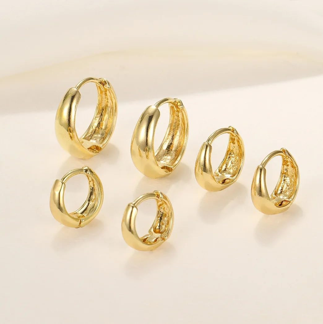 3Pairs Gold Hoop Earrings Set for Women Trendy Chunky Huggie Dainty Earring Jewe