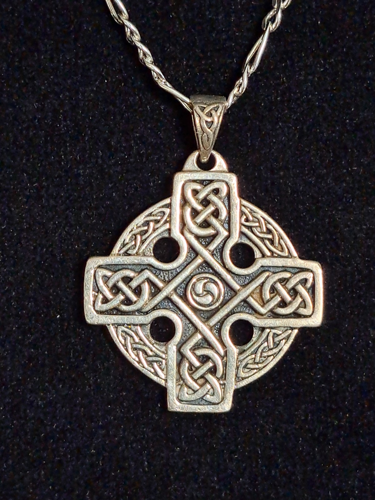 Vintage Peter Stone Sterling Silver Celtic Cross Triskele Pendant Necklace