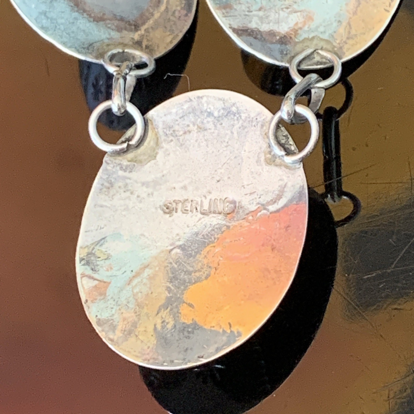 Southwestern Turquoise Stamp Work Sterling Silver Lariat Concho Necklace Vintage