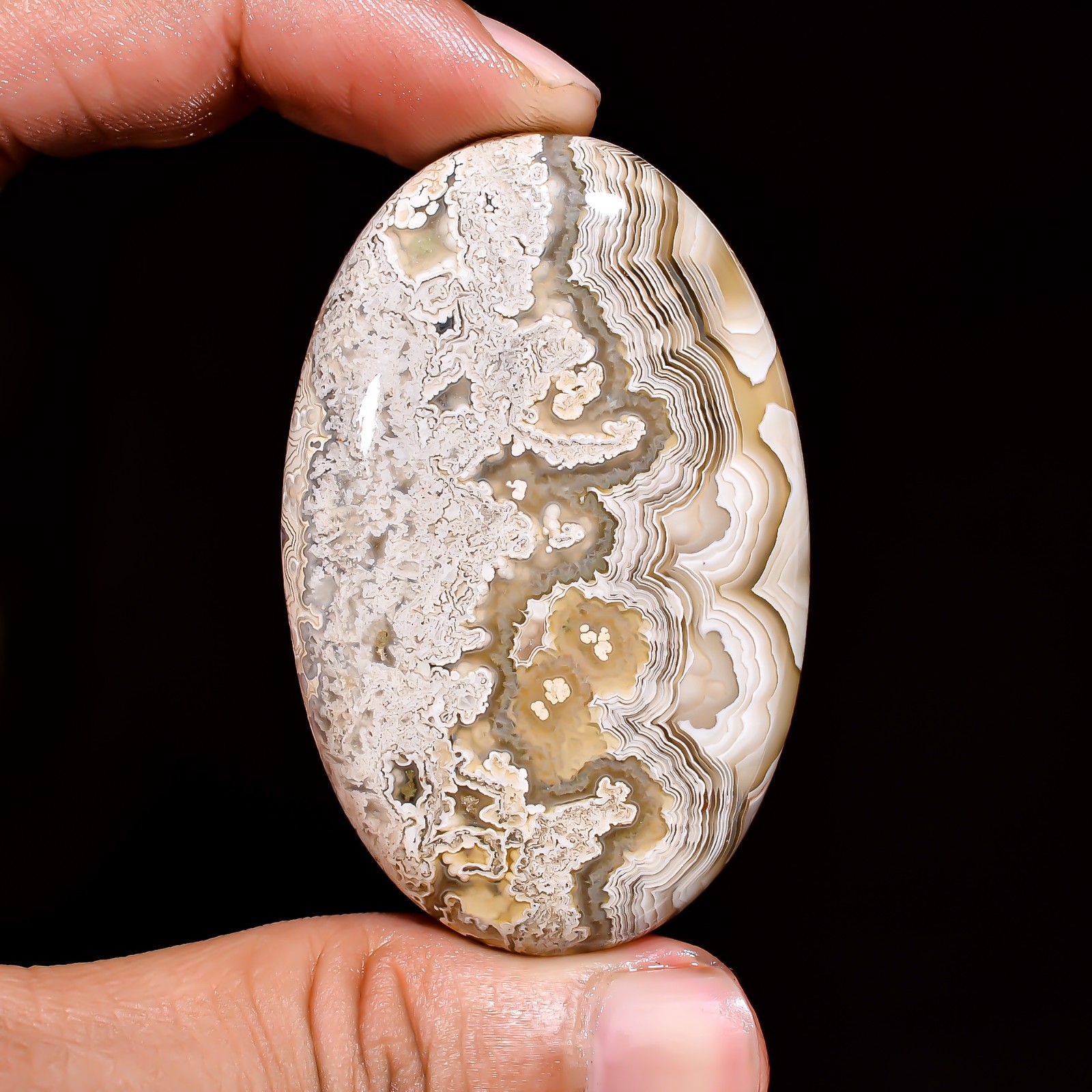 Natural Crazy Lace Agate Oval Shape Cabochon Loose Gemstone 55X35X9 MM 141 Cts.
