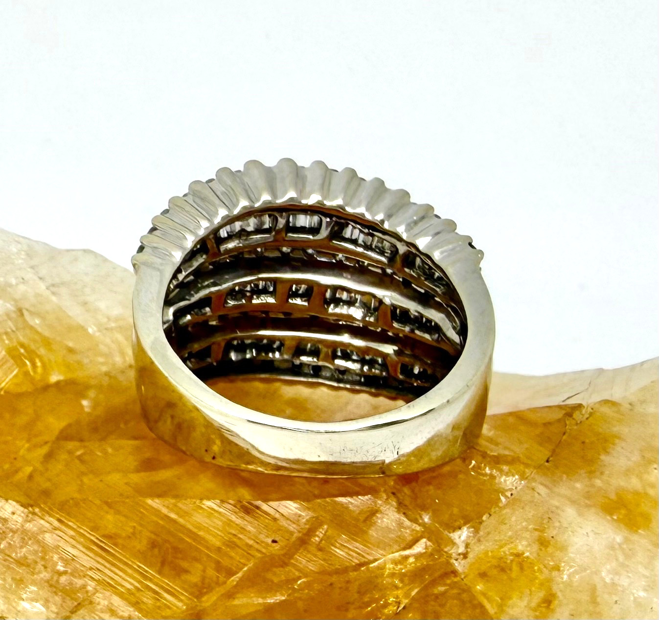 1.00 tcw Natural Diamond Wide Layered Wave Ring 14k White Gold w/Card Appraisal