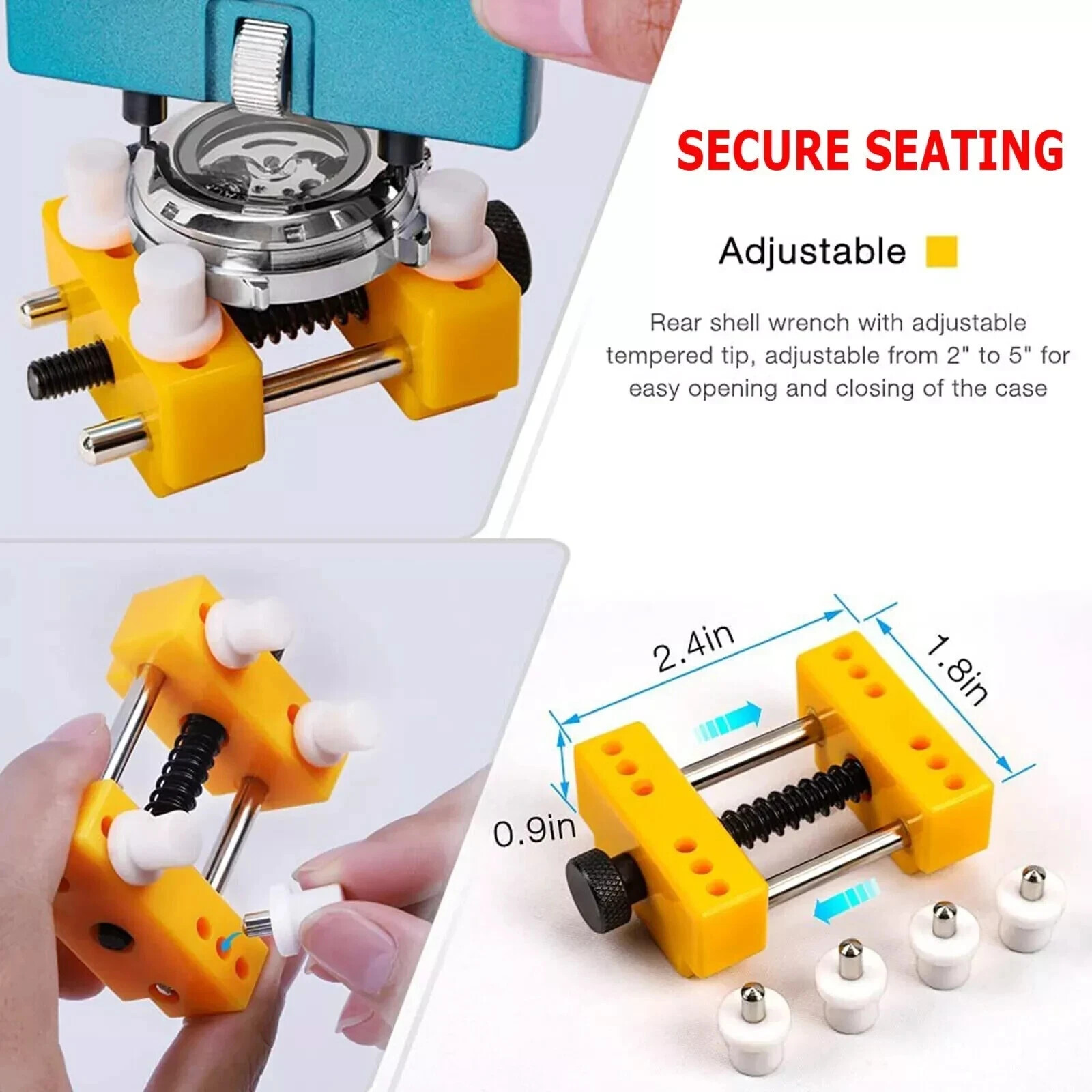 Adjustable Rectangle Watch Back Case Cover Opener Pin Remover Wrench Repair Kit