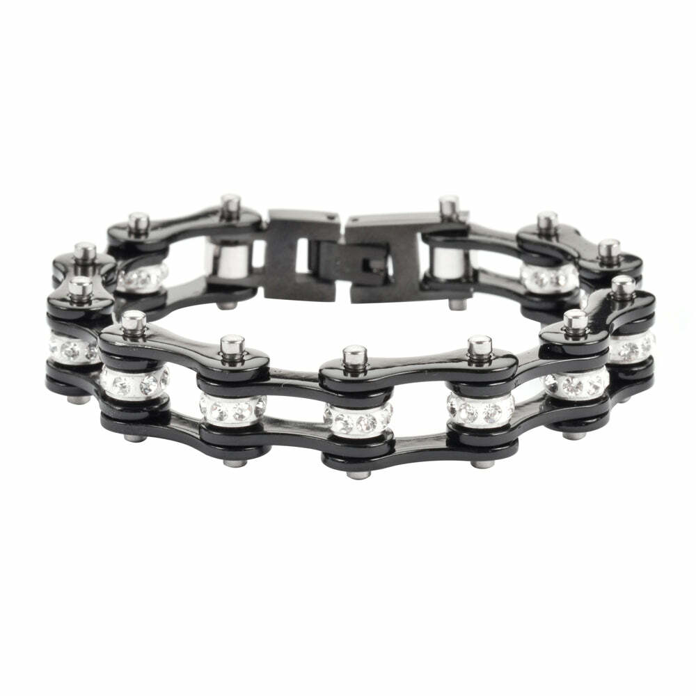 1/2″ Wide Women’s Stainless Steel Motorcycle Bike Chain Bracelet Black 51