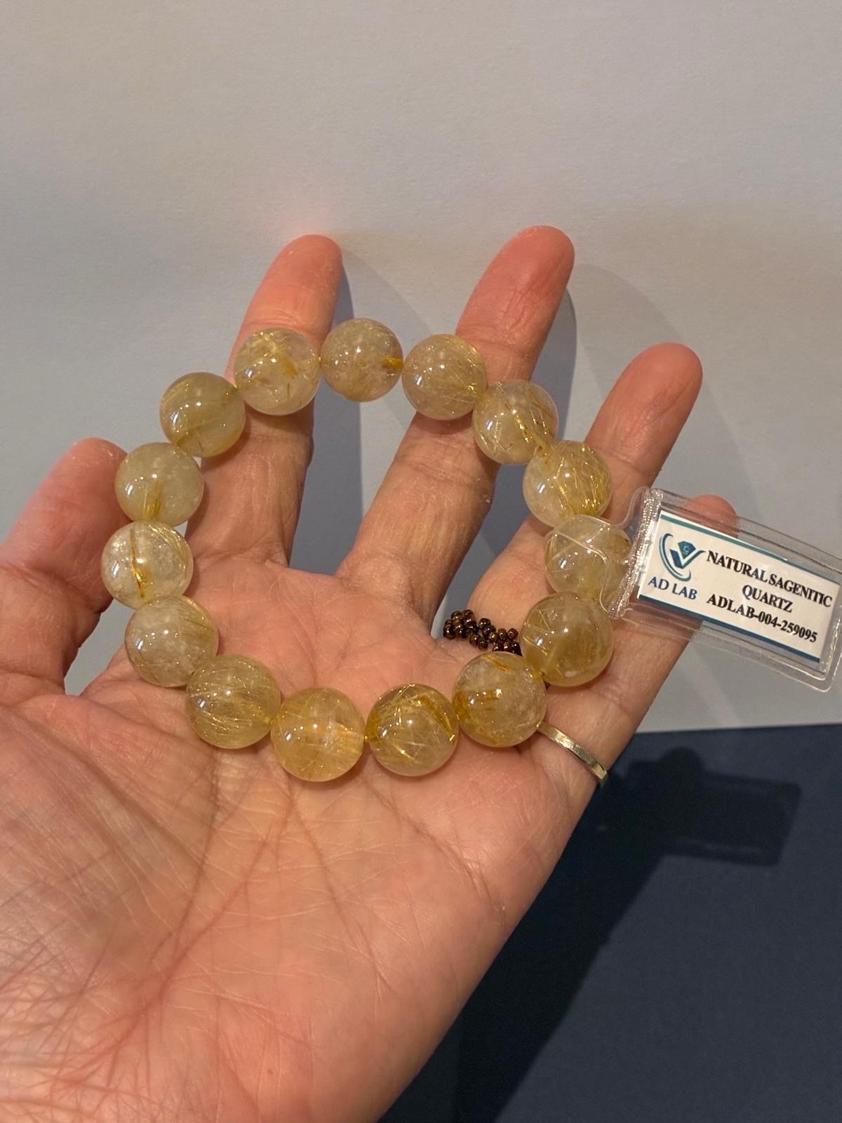 Natural Golden Rutilated Quartz Bracelet 14.5mm Certified AD Lab 64.56g