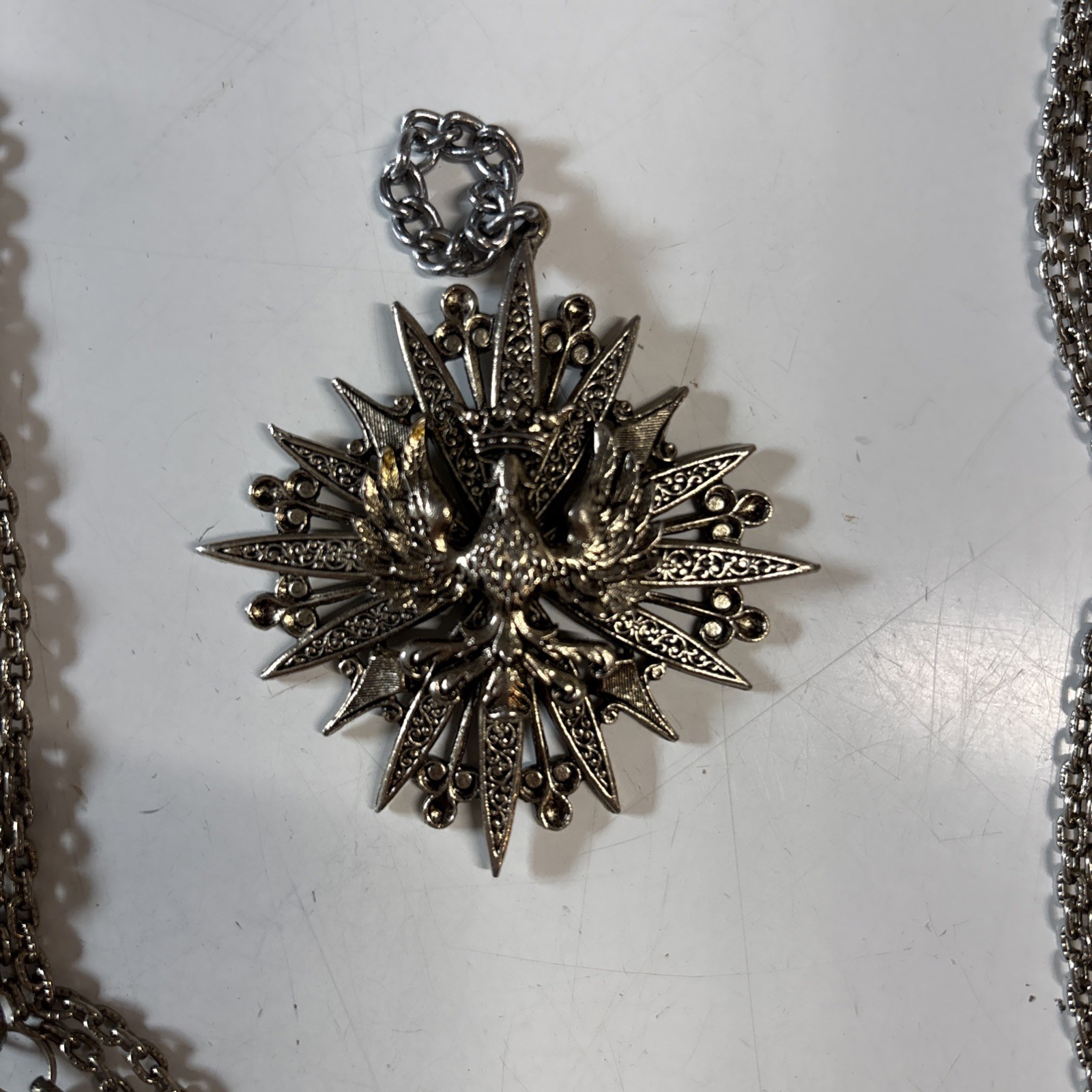 Vintage ART Arthur Pepper Maltese Cross military crown eagle Pendant Necklace 28