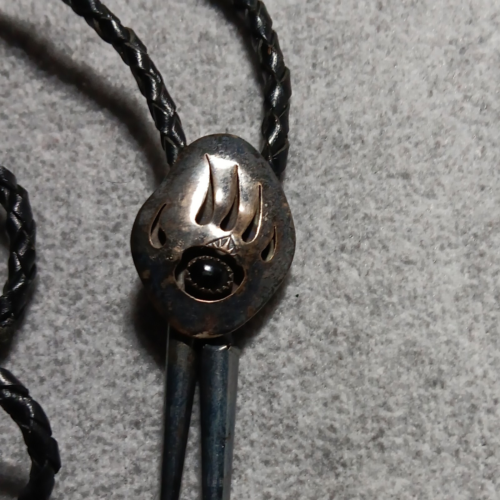 Men’s Western Bolo Tie Black Leather Cord Metal Oval Slide Adjustable