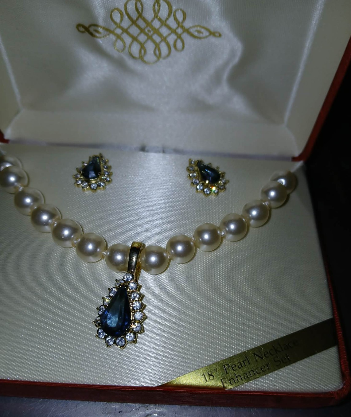 18″ Pearl Necklace Enhancer Pendant/ Earring SET+ Ring+ Vtg Pin#58