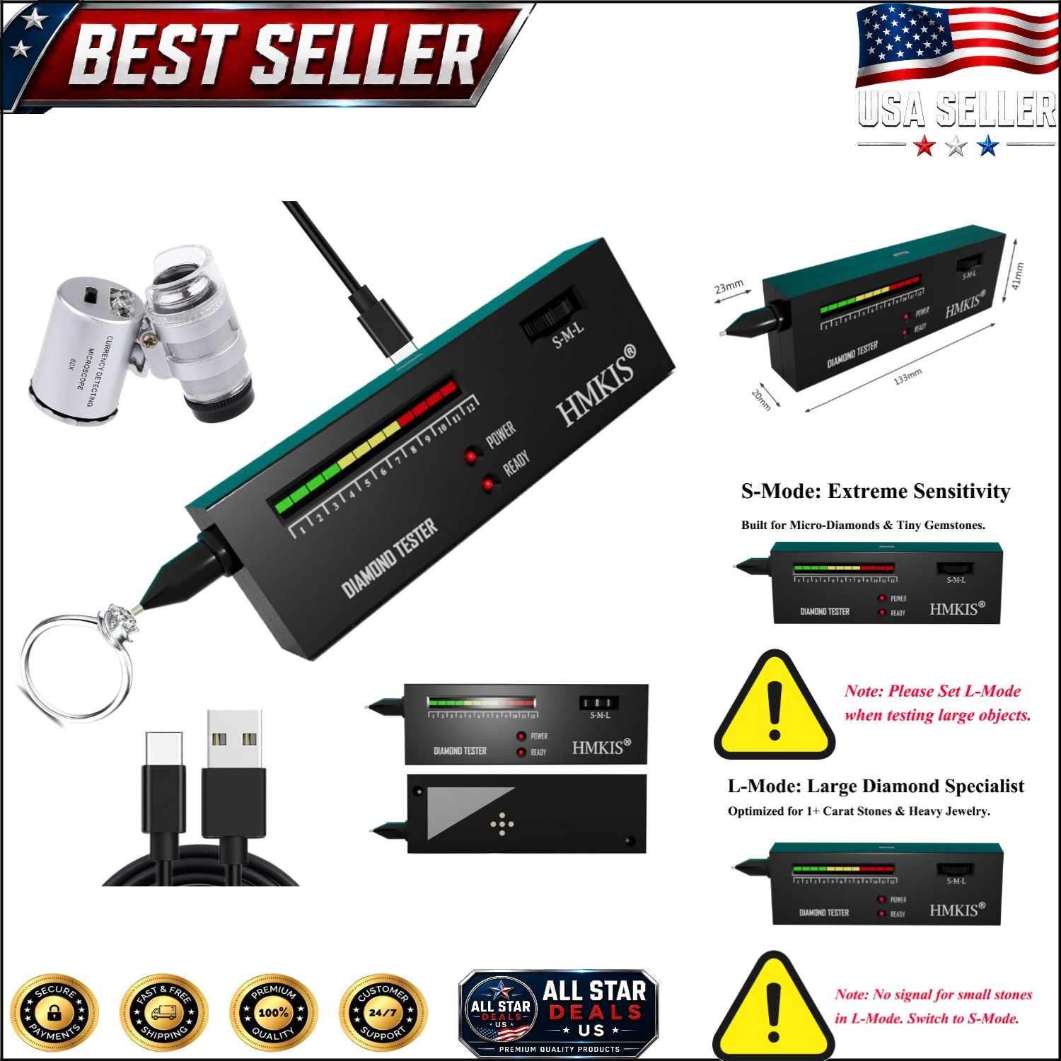 Professional Diamond Tester & 60X Magnifier – Easy Authenticity for Gems