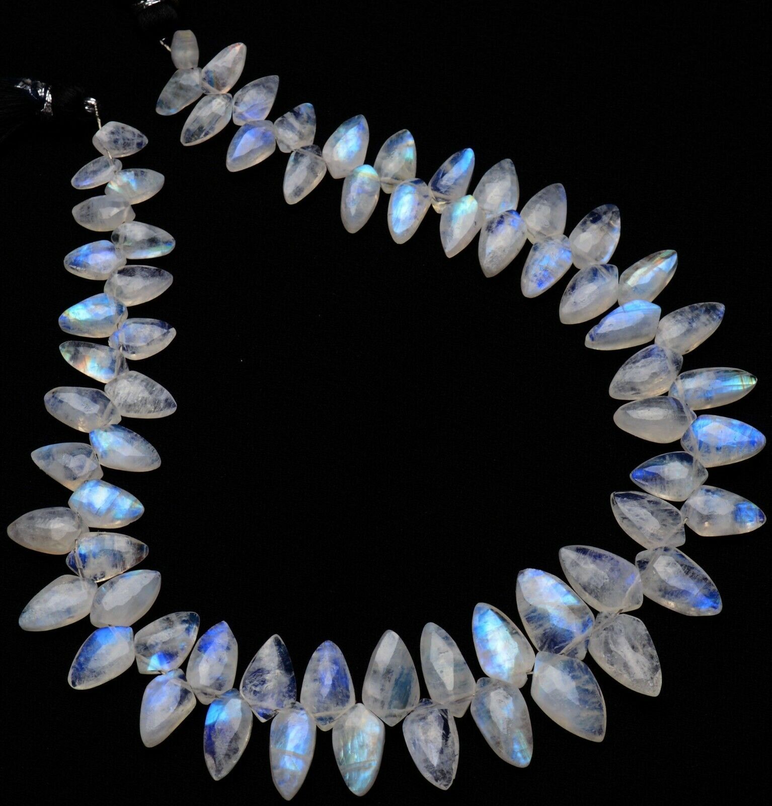 Natural Gem Blue Fire Rainbow Moonstone 7×5 to 13x7mm Size Briolette Beads 11″