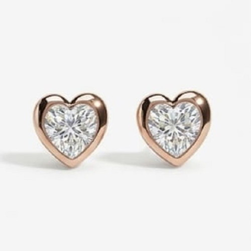 4ct Heart Certified VVS1/D White Moissanite Stud Earrings 14k Rode Gold Finish