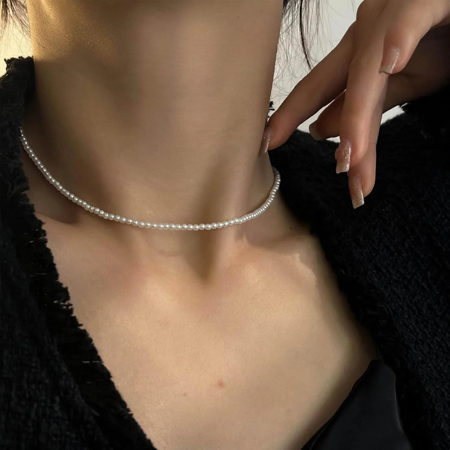 Boho Wedding White Tiny Pearl Necklace Pendant Dainty Mini Seed Bead Necklace Si