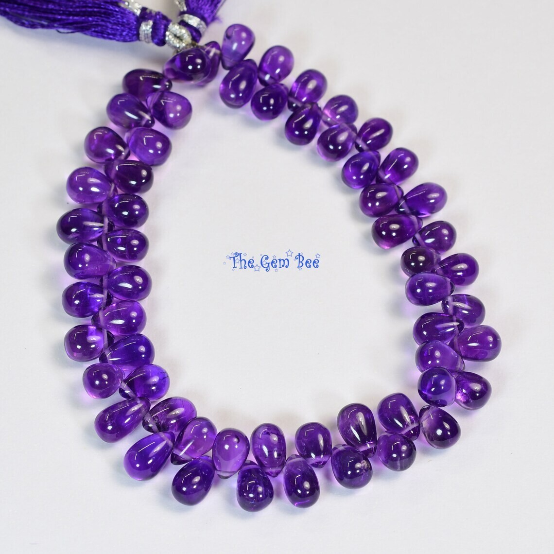 105ct Fine Gem African Purple Amethyst Smooth Teardrop Briolette Beads 8 inch St