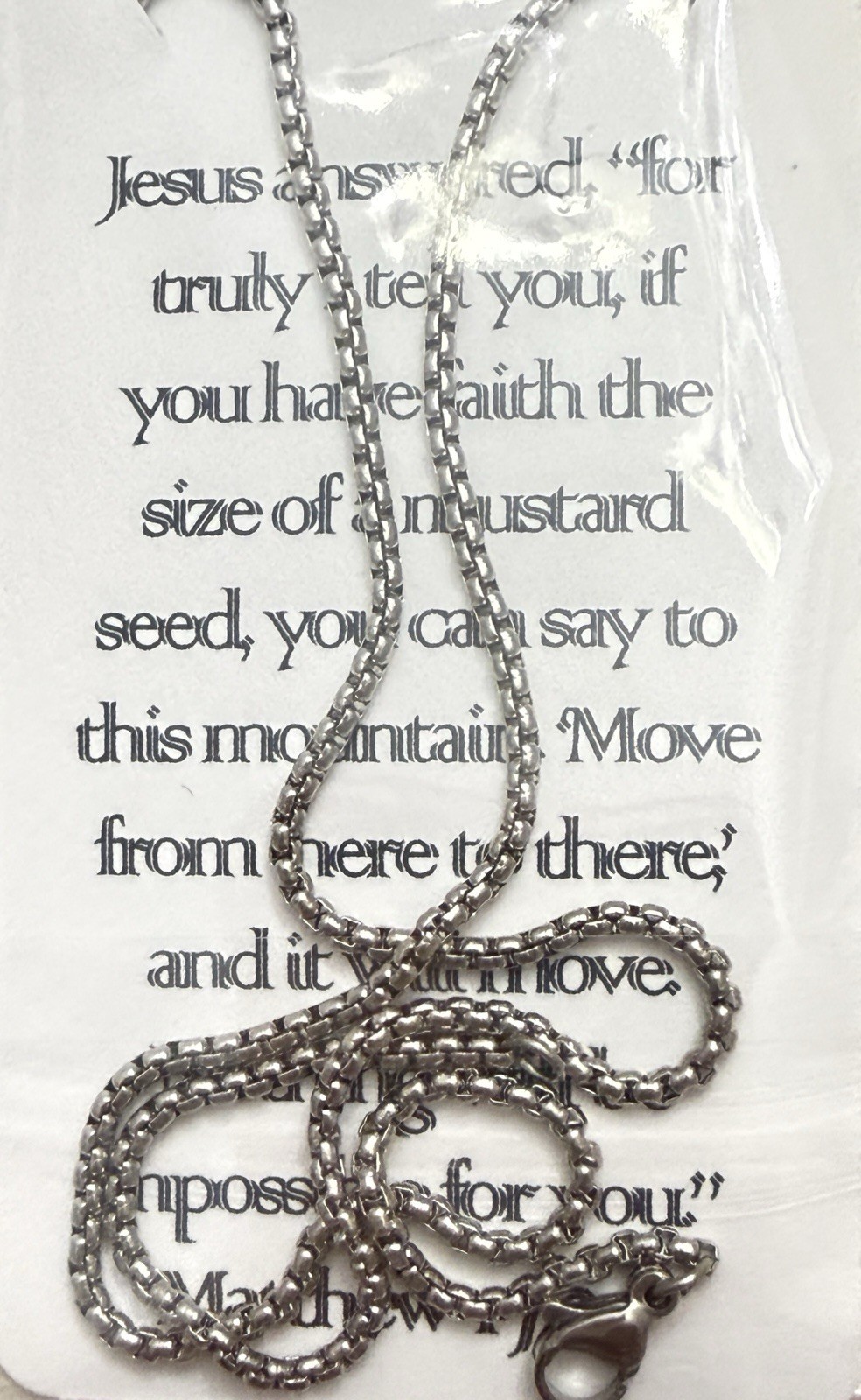 New Mustard Seed Cross Pendant 22” Stainless Steel Box Chain Necklace! Scripture
