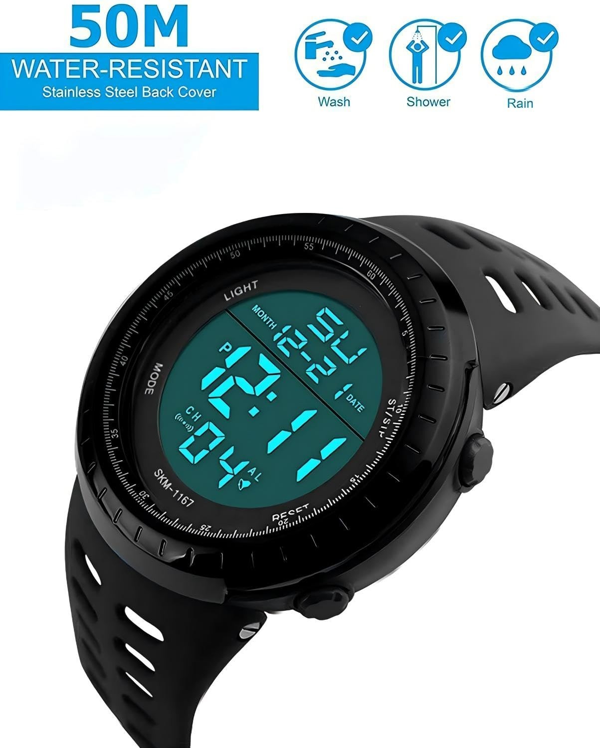 Men’s Waterproof Digital Sports Watch – LED Tactical Military Stopwatch Alarm