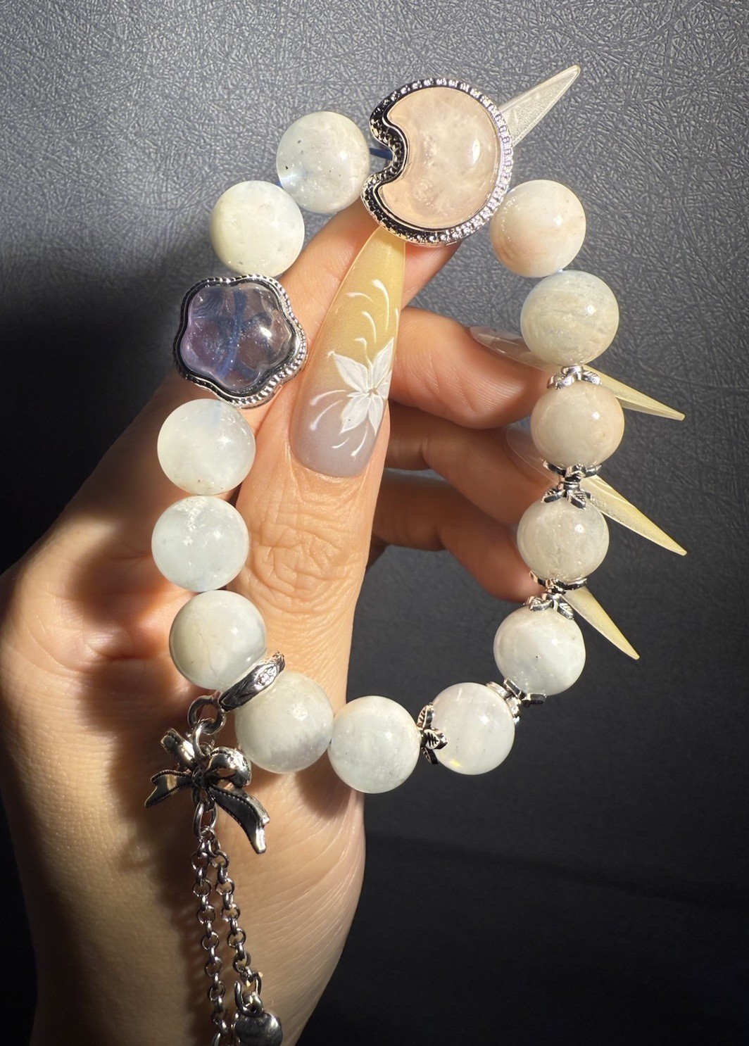 11.6mm Unqiue Natural Aquamarine with Rose Quartz，Fluorite Charm Bracelet