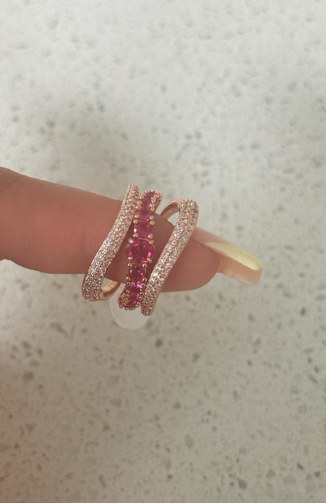 RG98 Rose Gold Plated Lab-Created Pink Ruby Pavé Stackable Wrap Ring 7
