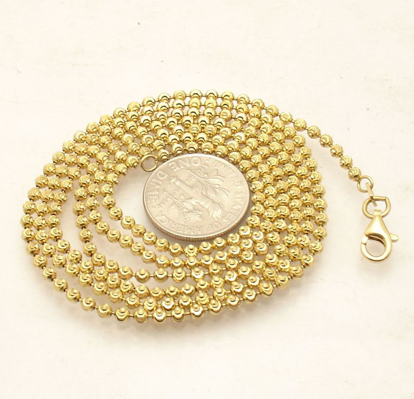 2mm Moon Cut Ball Bead Chain Necklace Solid 14K Yellow Gold Plated 925 Silver