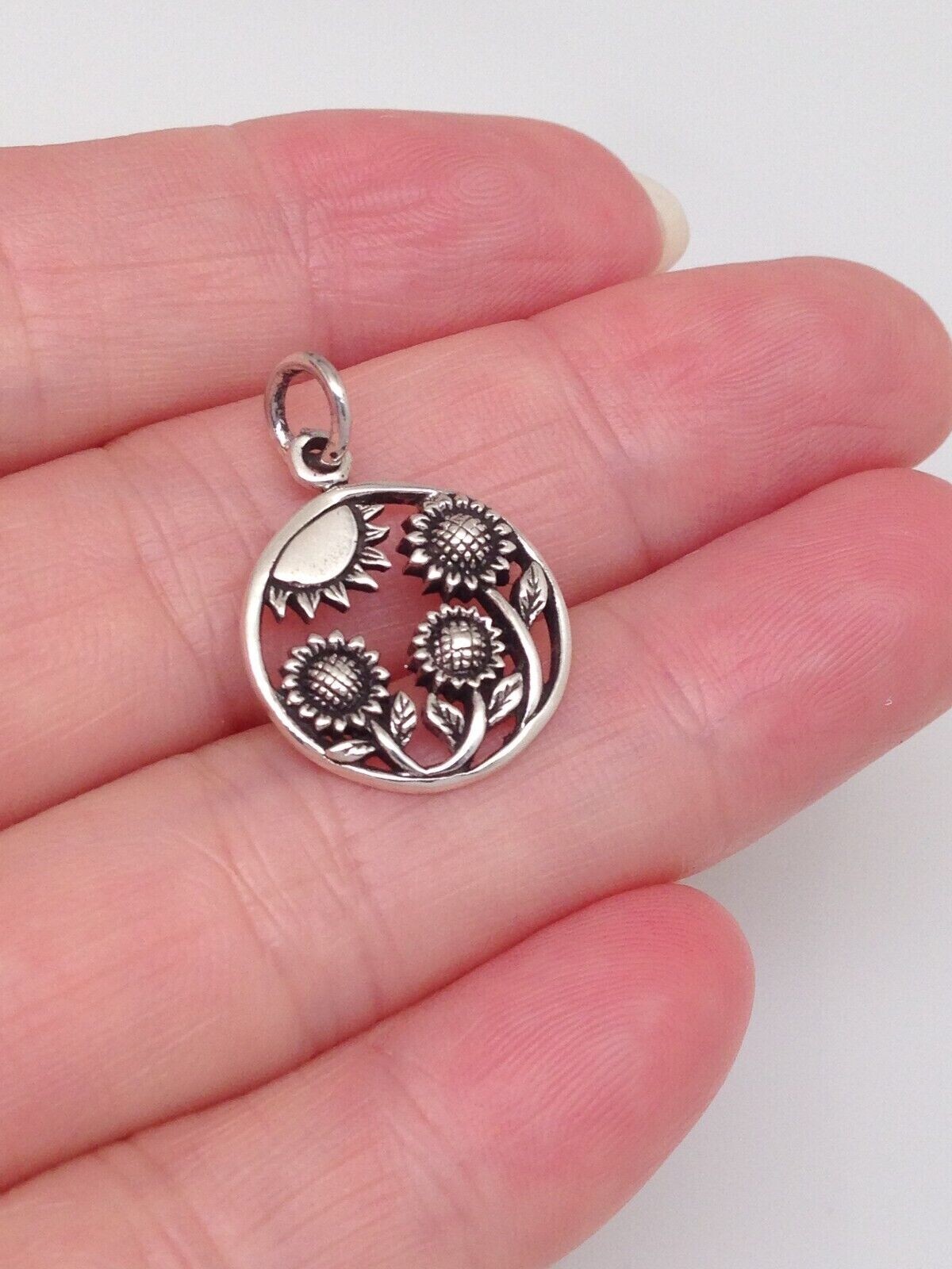 925 Sterling Silver Sun Sunflower Pendant Charm 15mm(0.59″)/22mm(0.87″)