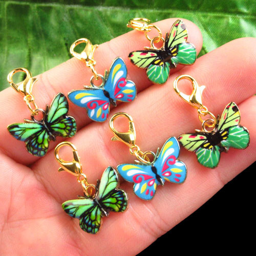 6Pcs Tibetan Gold Enamel Mixed Butterfly Lobster clasp Pendant SSG2245