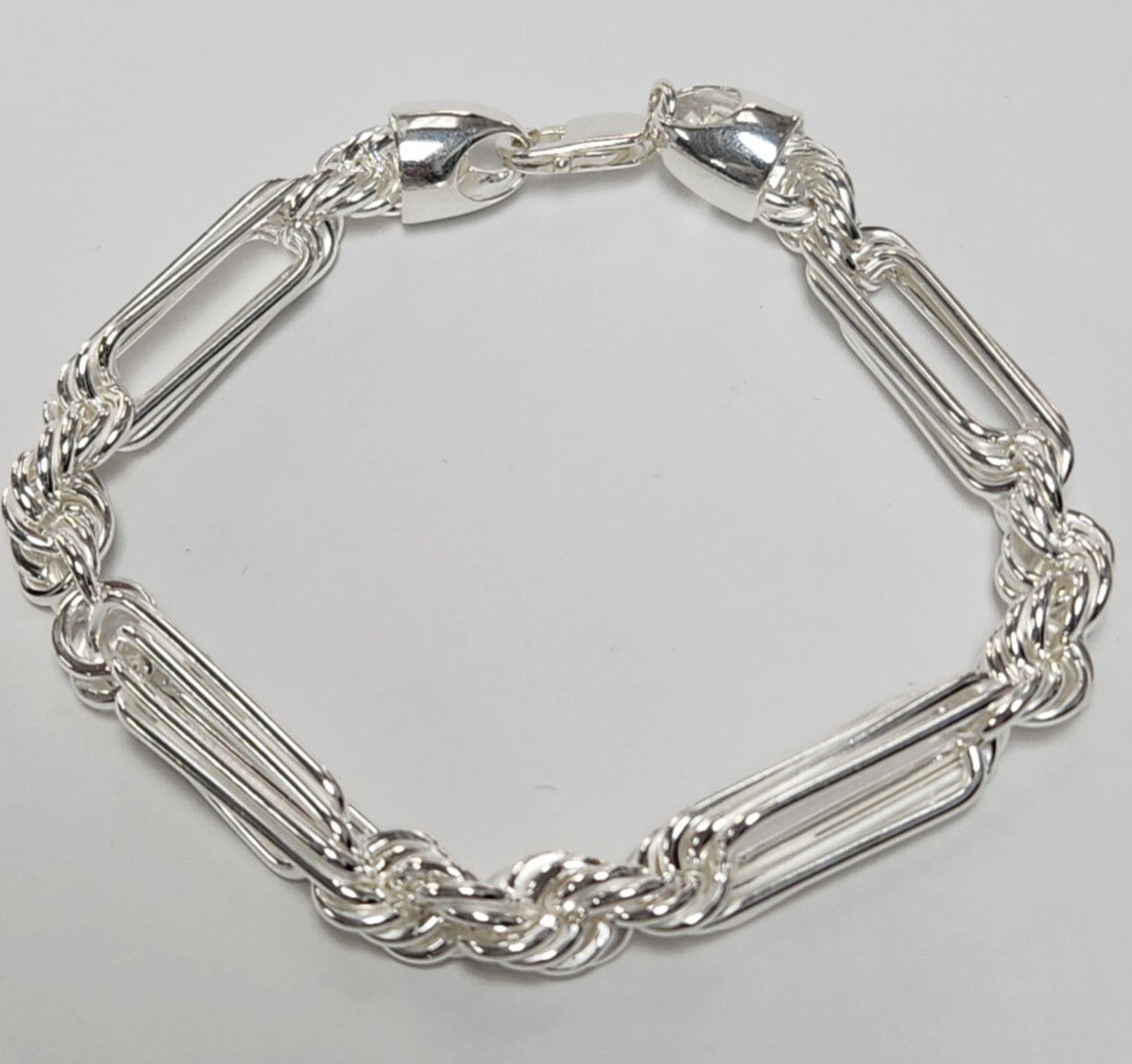 8″ Sterling 925 Silver 9mm Diamond Cut Figarope Chain Bracelet 36.2g