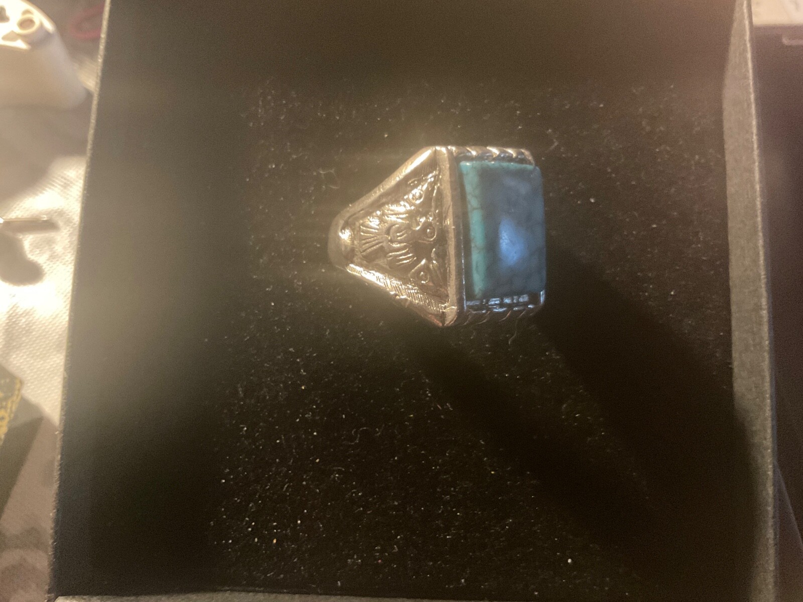 FAUX TURQUOISE SILVER RING SZ 10.5 no stamp sold as pictured looks authentic