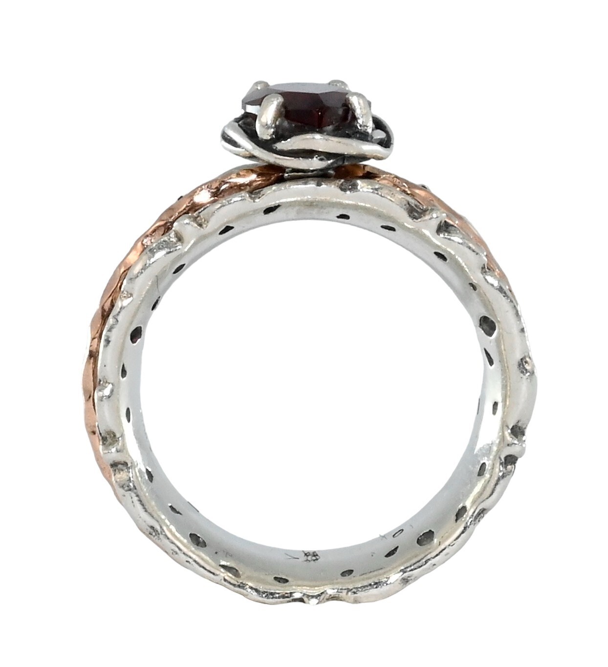 Paz Creations PZ Israel Red Garnet Sterling Silver Gold Spinner Ring! Size 6!