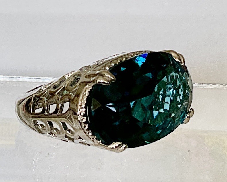 London Blue Topaz Ring – 18x13mm – 14.2Ctw – Filigree Setting In SS!!!