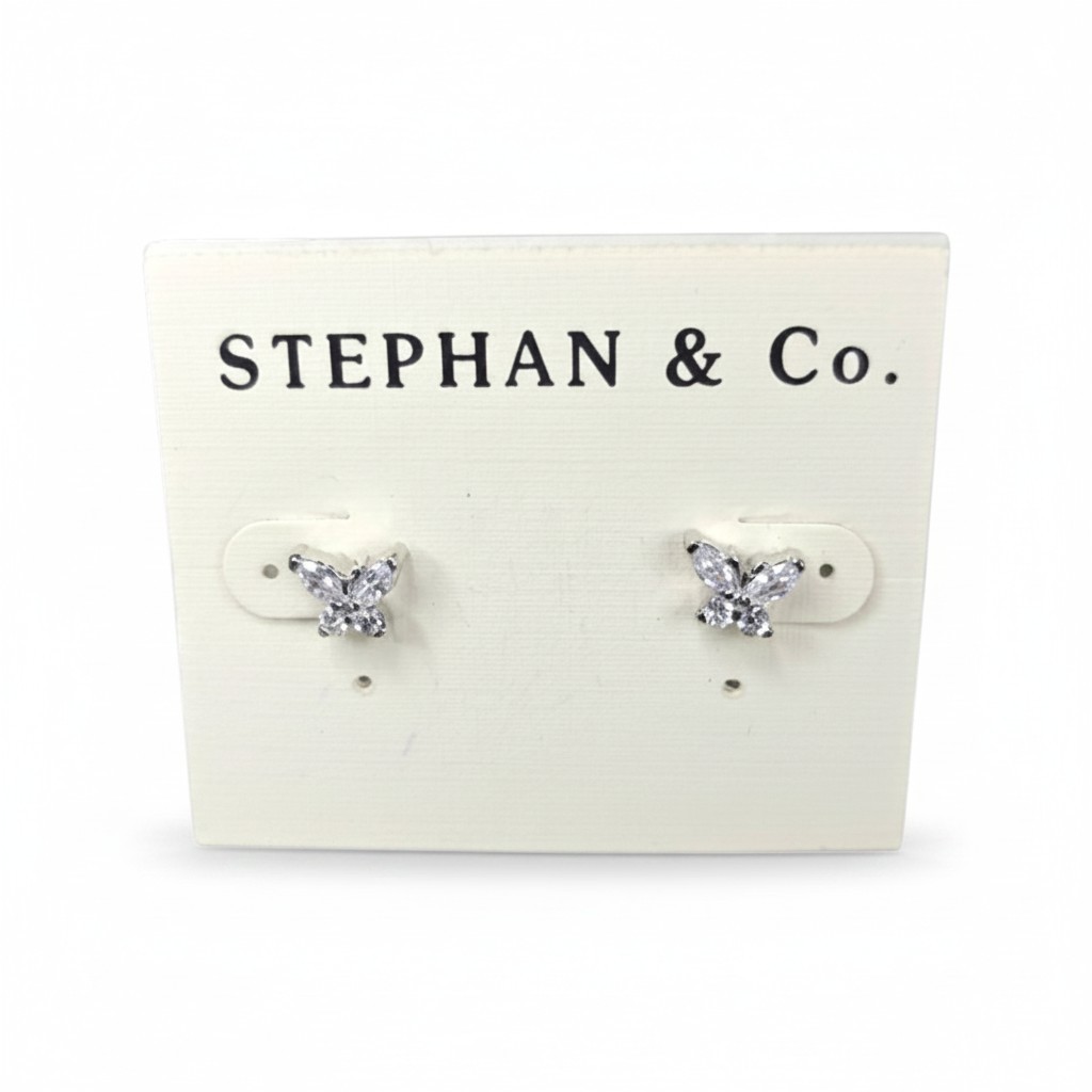 STEPHAN & CO Beautiful Silver Plated Silver Tone CZ Butterfly Stud Earrings NWT