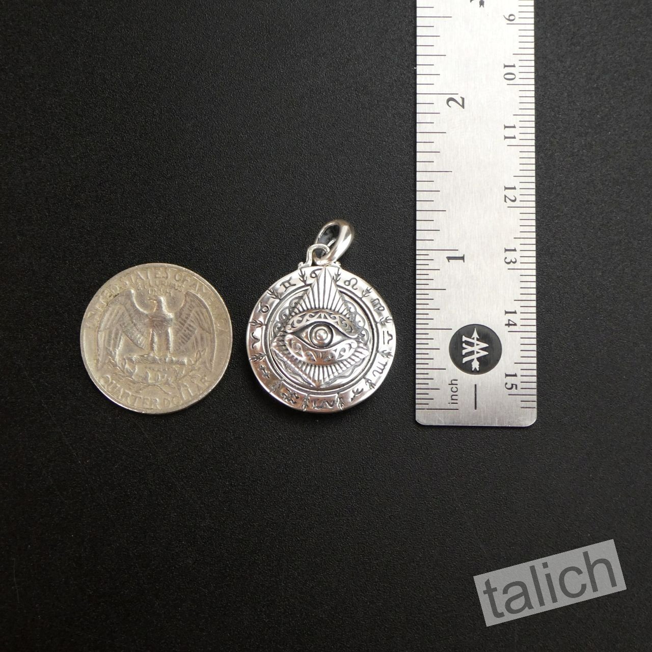 925 Sterling Silver Astrology Zodiac Disc Amulet Pendant All Seeing Eye Spinner