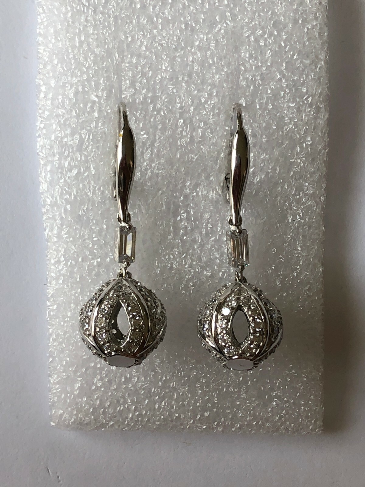 Unique Round & Baguette Clear CZ Spherical Shaped Style 925 Silver Earrings