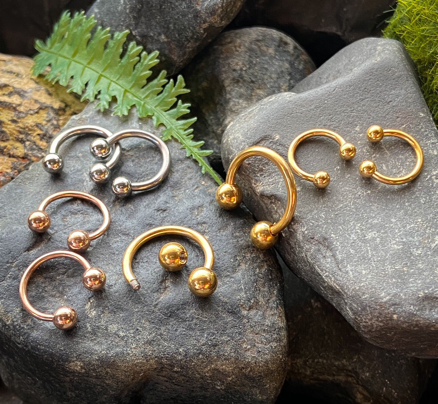 3 PAIR Value Pack Steel, Gold and Rose Gold Circular Barbells Horseshoes 16g 14g