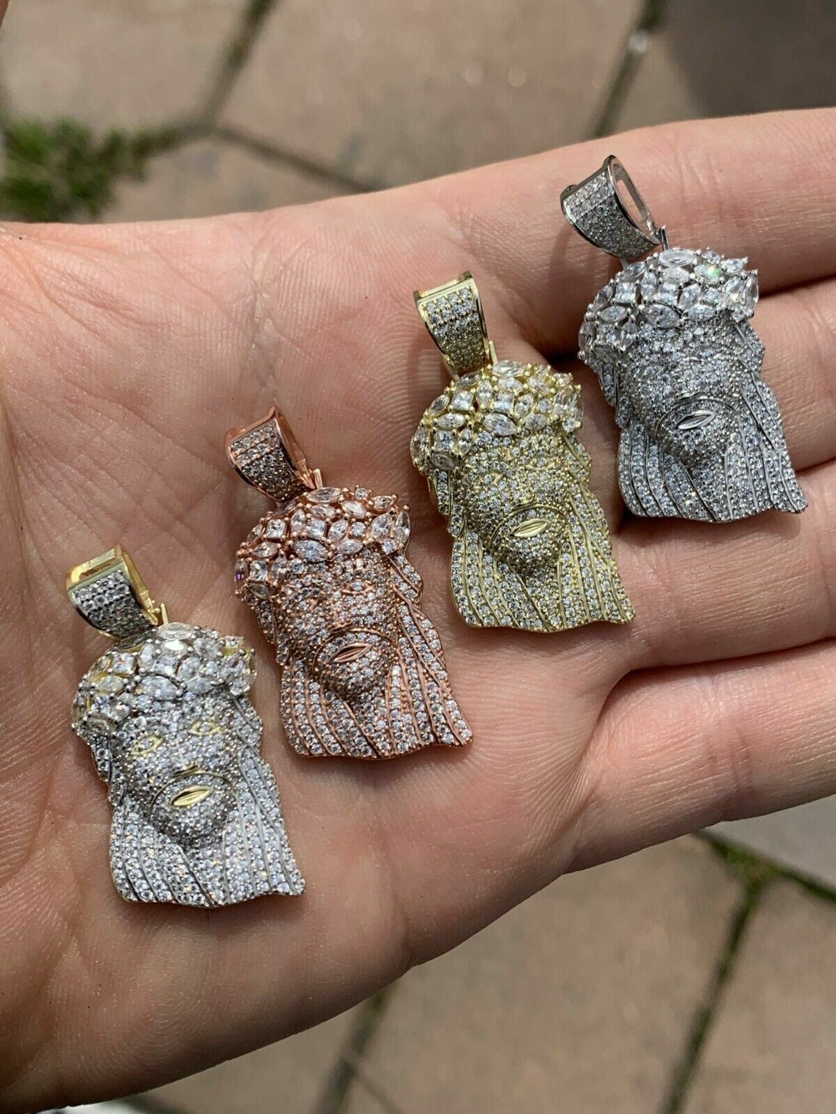 Men’s Solid 925 Silver Jesus Piece Simulated Diamond Yellow and Rose Gold Plated