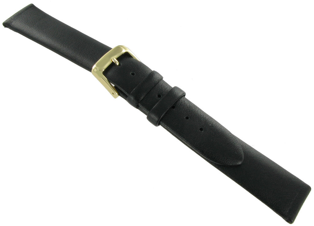 18mm Speidel Black Flat Unstitched Genuine Leather Mens Watch Band Regular