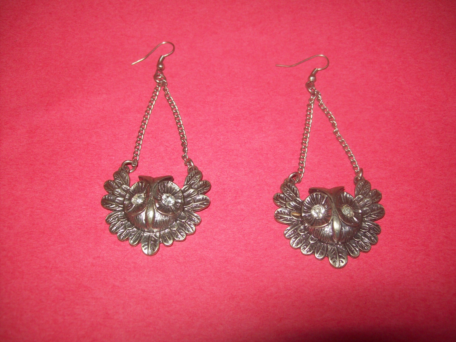 VINTAGE EARRINGS RETRO STYLE 3 1/2 INCHES LONG-OWL HEAD NICE