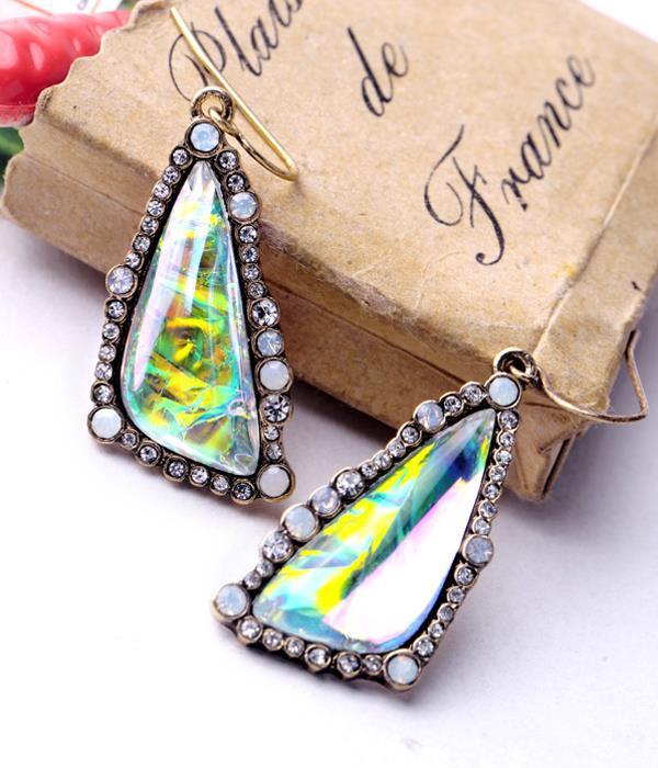 G10 Traingle Shape Abalone Shell EARRINGS Crystals Marine Ocean Summer NEW