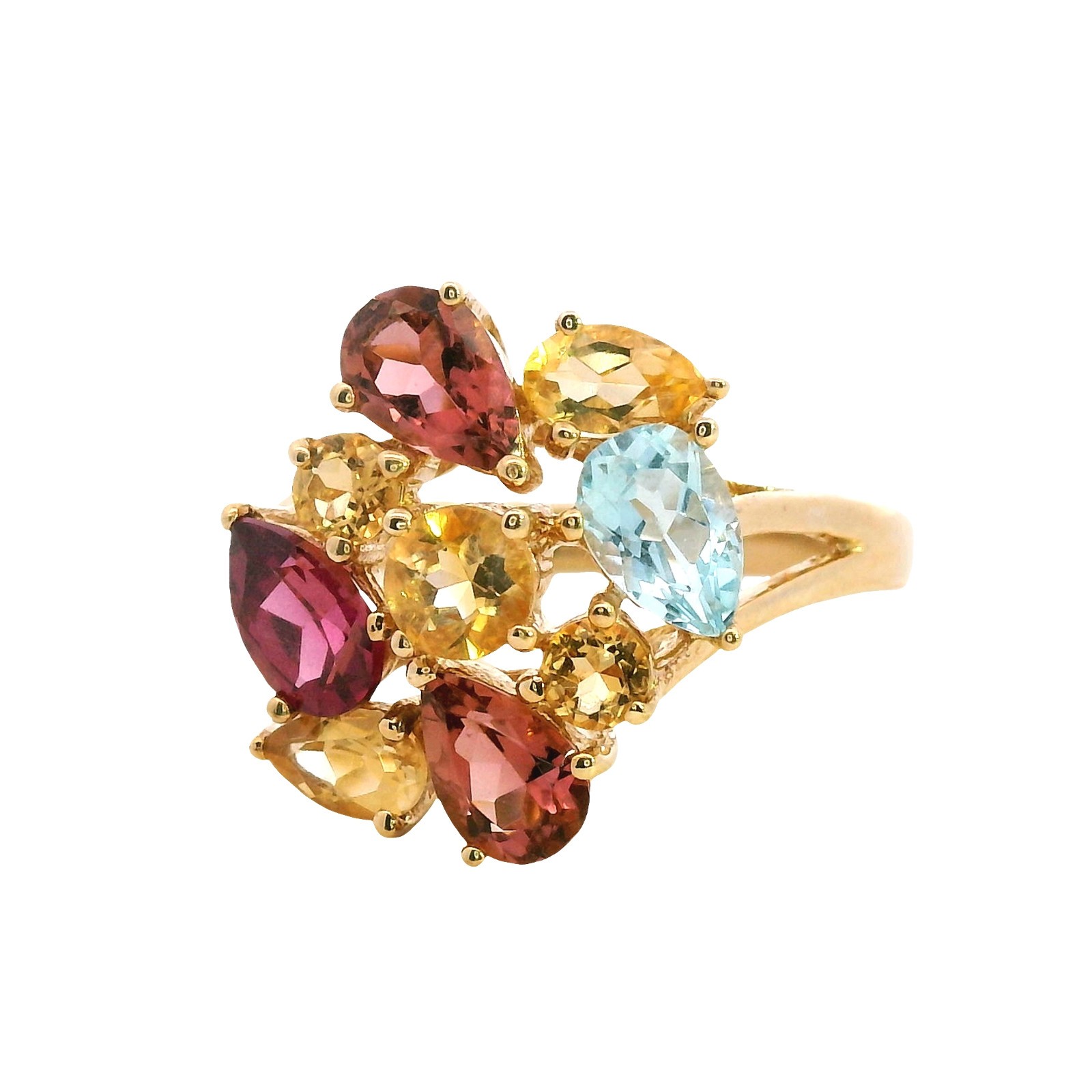 9ct Yellow Gold Ring Amethyst Topaz Garnet Sapphire Multi Gemstone 3.8g Stamped