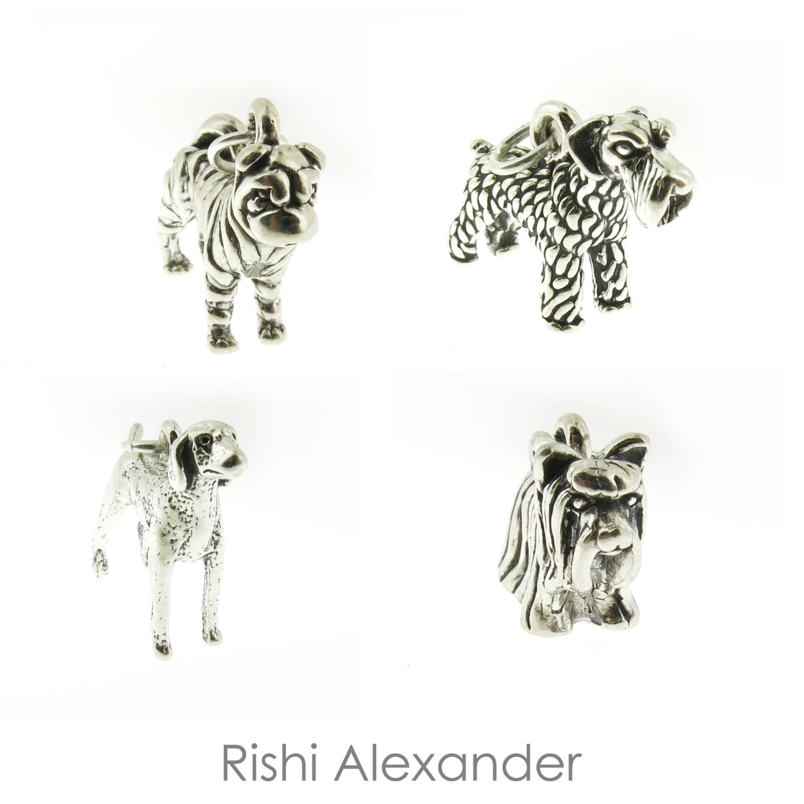 925 Sterling Silver Dog Puppy Charms Many Breeds Made in America