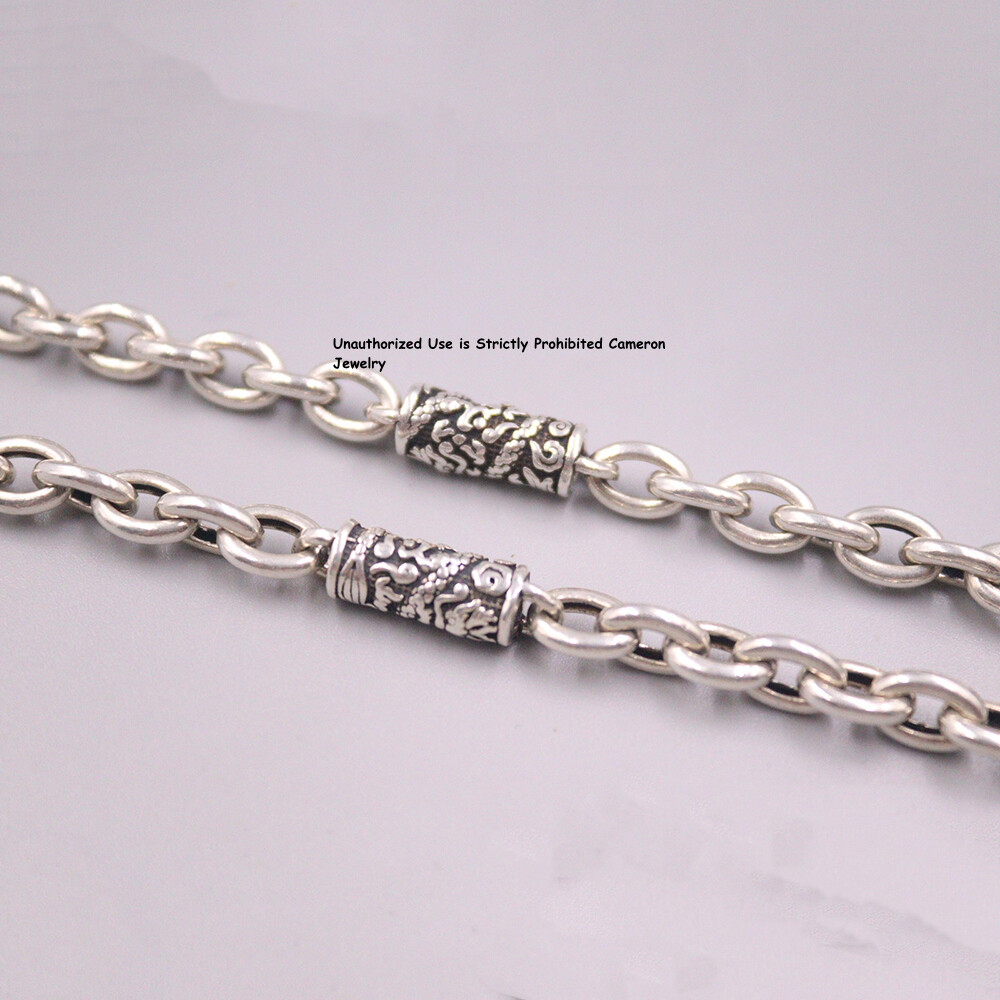 Pure S925 Sterling Silver Chain 6.5mm Dragon O Tube Link Necklace 57-58g 25.6in