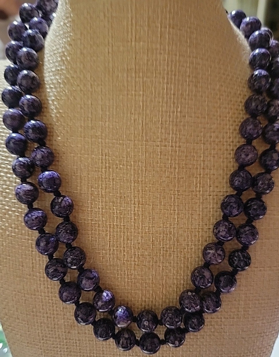 Charoite Beaded Stone Purple Swirled Pattern Necklace 30in Has No Closure