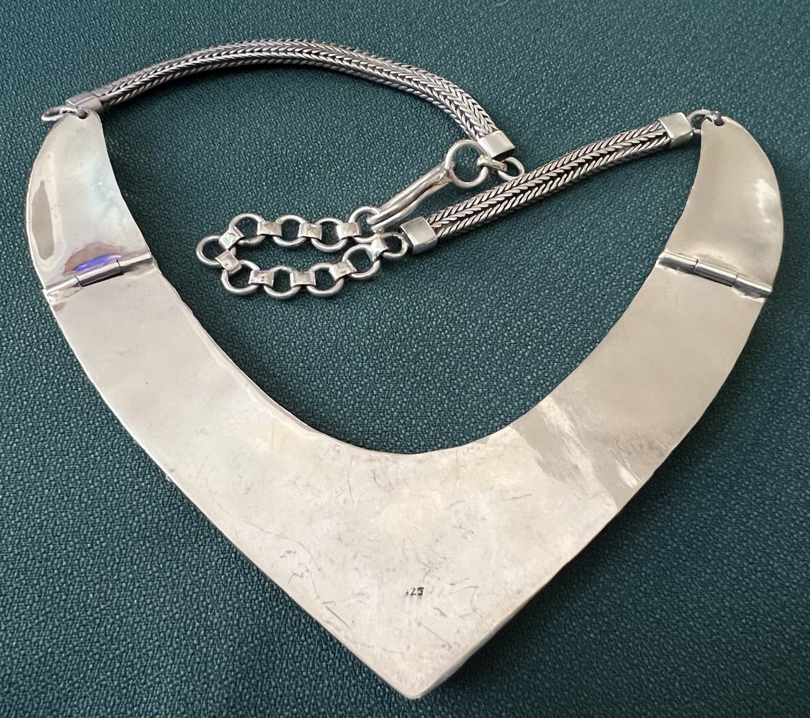 SOUTHWEST STYLE LIME GREEN TURQUOISE STERLING SILVER ARTISAN BIB COLLAR NECKLACE