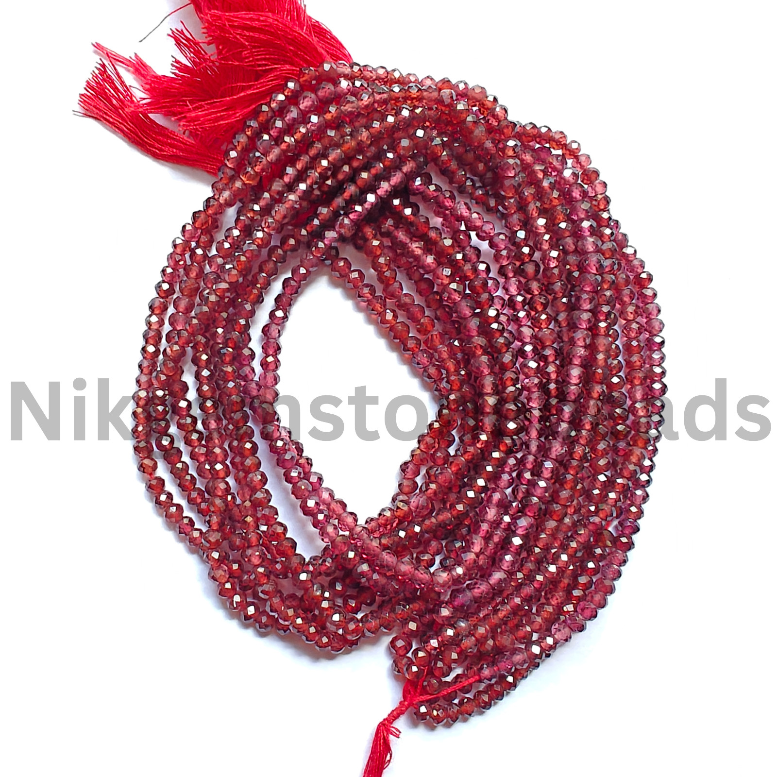 Natural Red-Pink Garnet Beads, Micro Faceted Round Cut Gems, 3.50-3.75 MM.