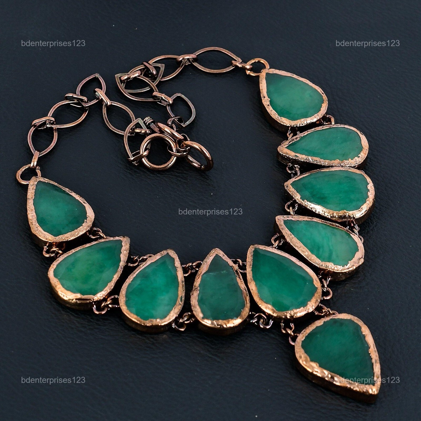 Copper Natural Zambian Emrald Chain Elegant Electroformed Boho Necklace Jewelry