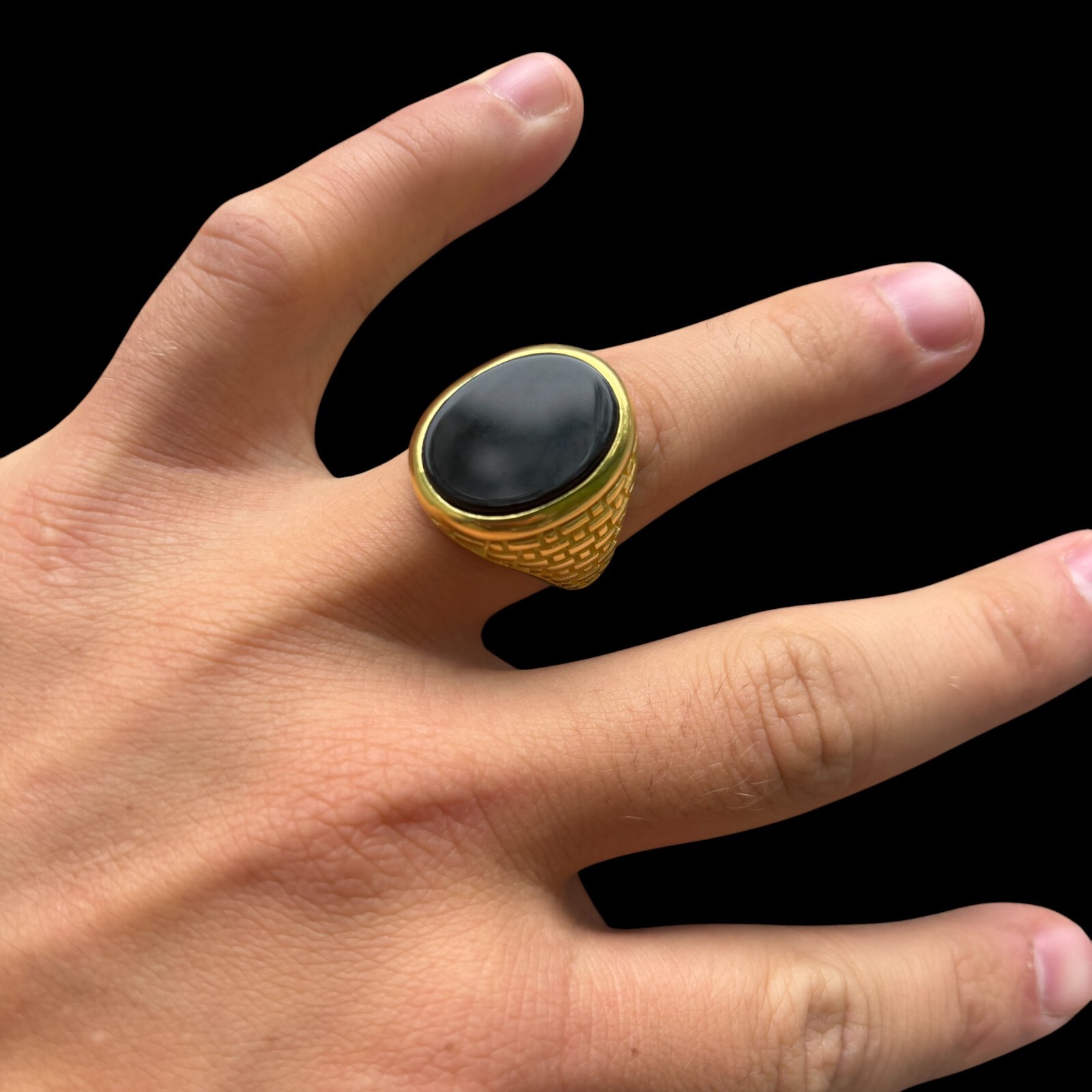 Natural Black Onyx Gemstone Mens Real Solid – 925 Silver or 14k Yellow Gold