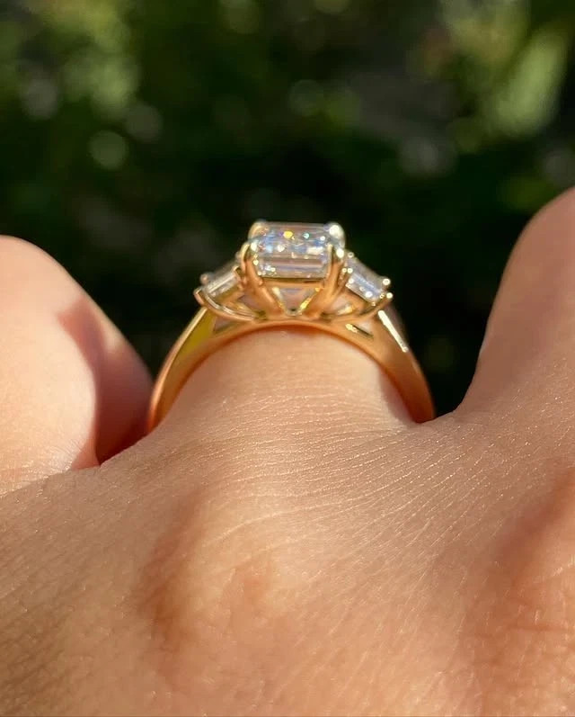 Wedding Ring 6.50 Ct Real Emerald Cut Lab Grown Diamond in Solid 18K Yellow Gold