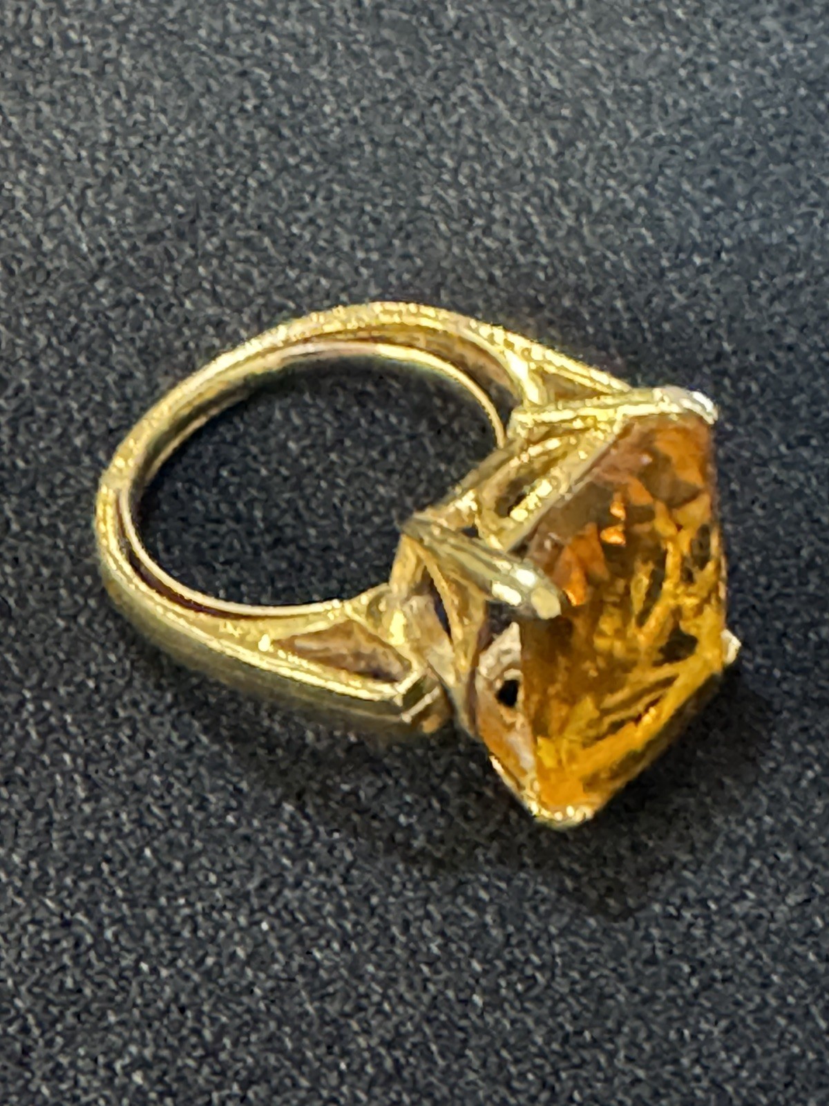 Vintage 18K Yellow Gold HGE & Giant Emerald Cut Faux Citrine Ring-Adjustable