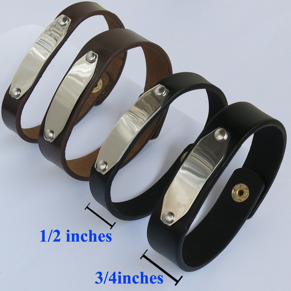 Personalized Leather Bracelet Engraved Leather Bracelet ID Leather Bracelet