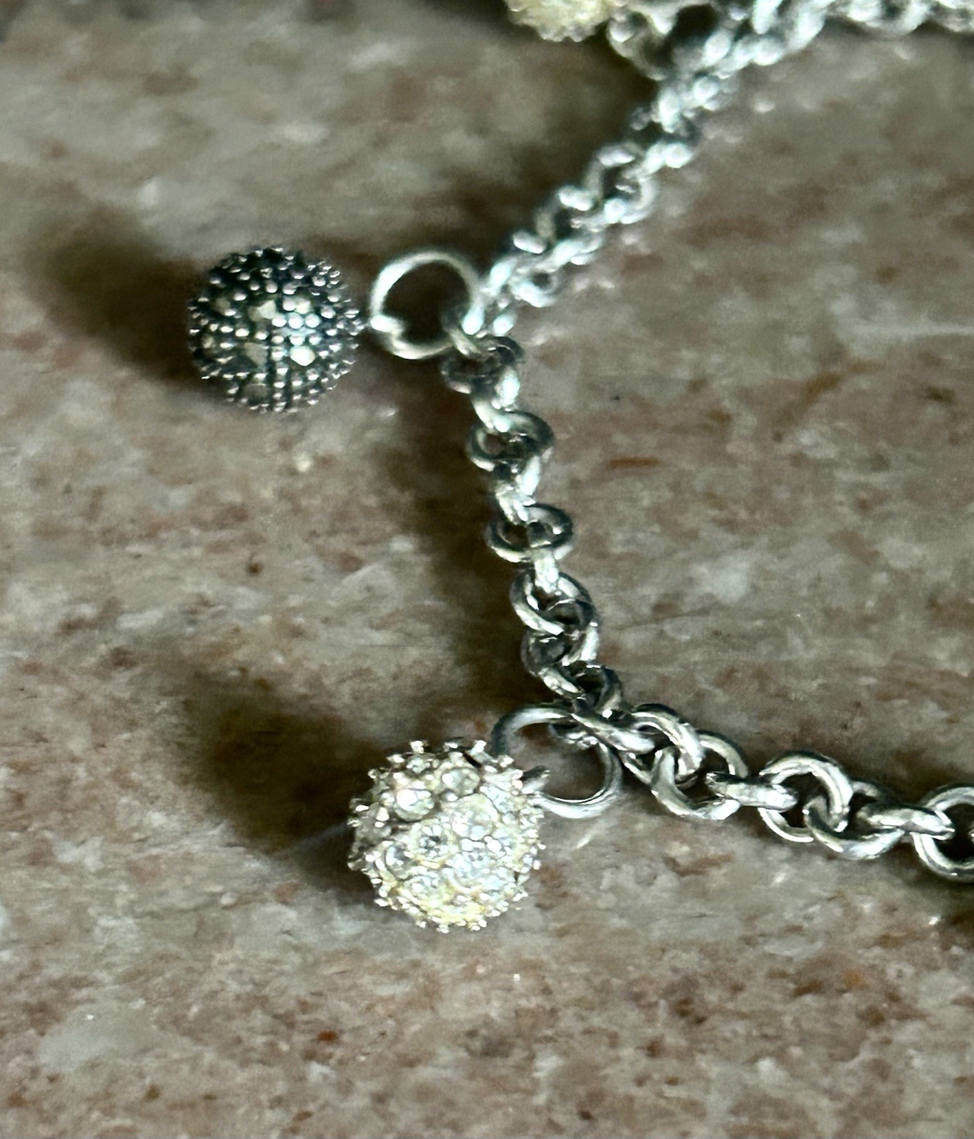 Vintage 925 Sterling Silver Multi Charm Ball Bead Rolo Link Bracelet 7″ 22.4g